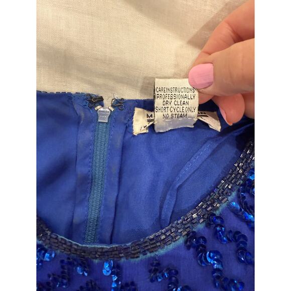 Mark & John by Gopal Embossed Sequin Sheath Dress Pure Silk Blue Women's Size XL - Picture 9 of 9